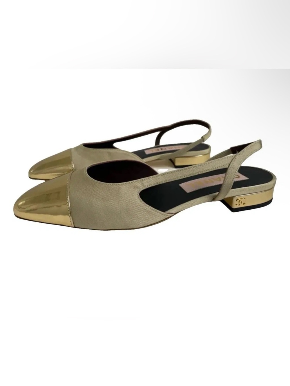 CHANEL Interlocking CC Logo Slingback Flats